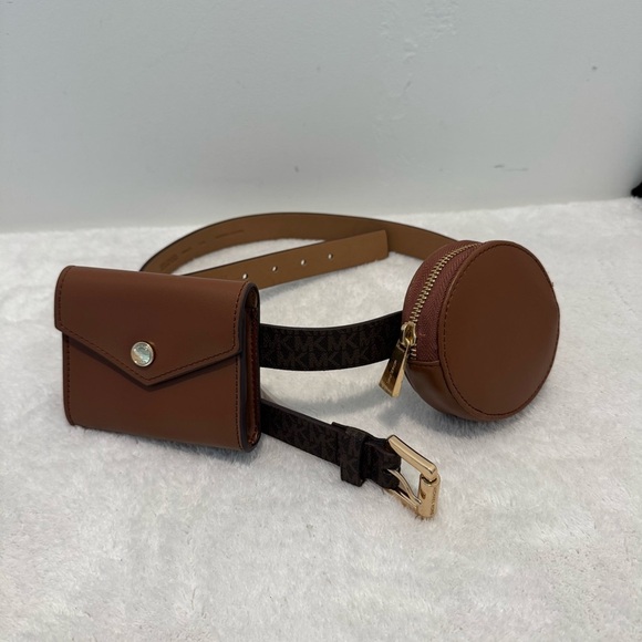 Michael Kors Double Utility Belt Bag MK Print Chocolate Brown NWT size L/XL - Picture 1 of 7